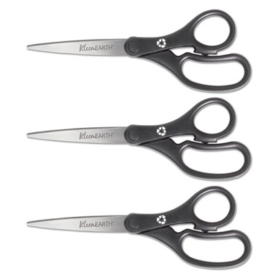 Westcott KleenEarth Basic Plastic Handle Scissors, 8" Long, 3.25" Cut Length, Black Straight Handles, 3/Pack ACM15585