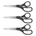 Westcott KleenEarth Basic Plastic Handle Scissors, 8" Long, 3.25" Cut Length, Black Straight Handles, 3/Pack ACM15585