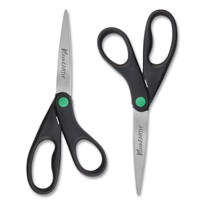 Westcott KleenEarth Scissors, 8" Long, 3.25" Cut Length, Black Straight Handles, 2/Pack ACM15179