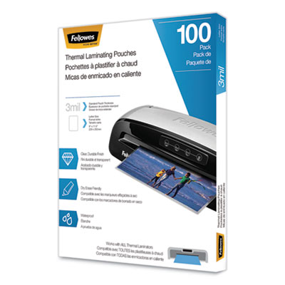 Fellowes Laminating Pouches, 3 mil, 9" x 11.5", Gloss Clear, 100/Pack FEL5743301