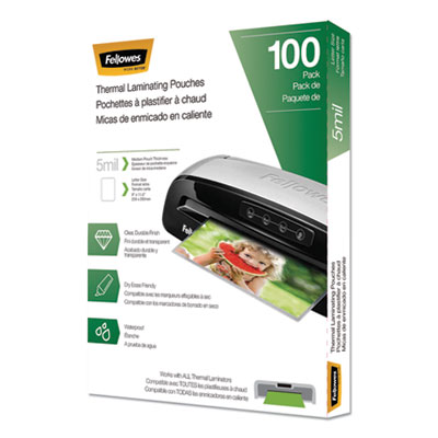 Fellowes Laminating Pouches, 5 mil, 9" x 11.5", Gloss Clear, 100/Pack FEL5743501