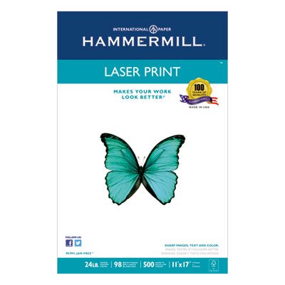 Hammermill Laser Print Office Paper, 98 Brightness, 24lb, 11 x 17, White, 500 Sheets/Ream HAM104620