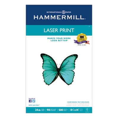 Hammermill Laser Print Office Paper, 98 Brightness, 24lb, 8-1/2 x 14, White, 500 Sheets/RM HAM104612
