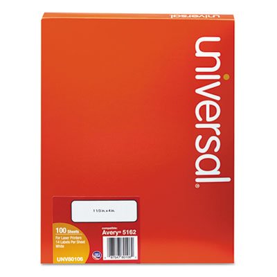 UNV80106 Laser Printer Permanent Labels, 1 1/3 x 4, White, 1400/Box UNV80106