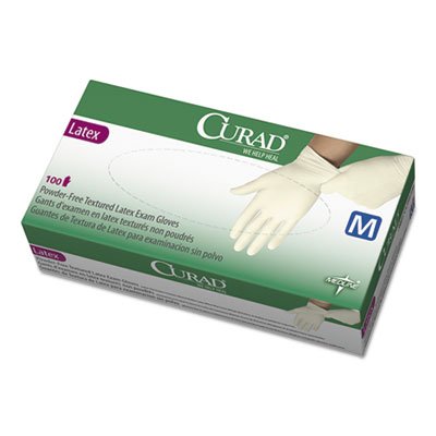 Curad Latex Exam Gloves, Powder-Free, Medium, 100/Box MIICUR8105