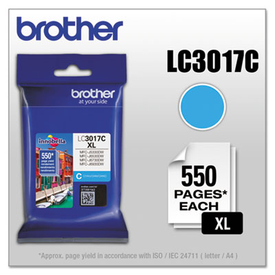 Brother LC3017C High-Yield Ink, 550 Page-Yield, Cyan BRTLC3017C