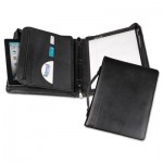 Samsill Leather Multi-Ring Zippered Portfolio, Two-Part, 1" Cap, 11 x 13-1/2, Black SAM15540