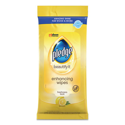 Pledge Lemon Scent Wet Wipes, Cloth, 7 x 10, White, 24/Pack, 12 Packs/Carton SJN319250