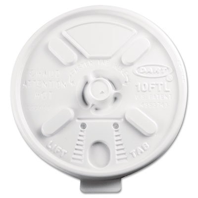 Dart Lift N' Lock Plastic Hot Cup Lids, Fits 10oz Cups, White, 1000/Carton DCC10FTL