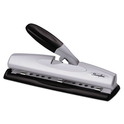 Swingline A7074026E LightTouch Desktop Three-Hole Punch, 9/32" Holes, Black/Silver SWI74026