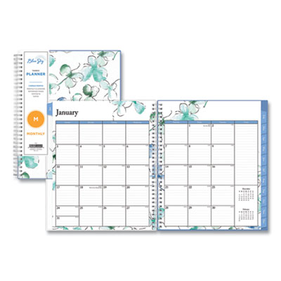 Blue Sky BLS101582 Lindley Monthly Wirebound Planner, 10 x 8, White/Blue, 2021 BLS101582