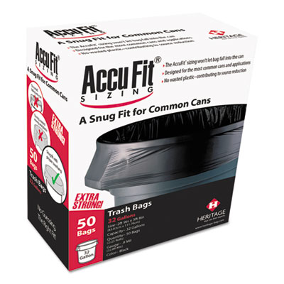 AccuFit H8053PK RC1 Linear Low Density Can Liners with AccuFit Sizing, 55 gal, 1.3 mil, 40" x 53", Black
