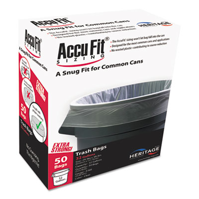 AccuFit H8053TC RC1 Linear Low Density Can Liners with AccuFit Sizing, 55 gal, 0.9 mil, 40" x 53", Clear