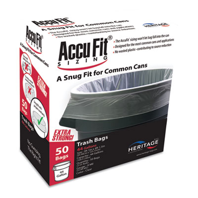 AccuFit H7450TC RC1 Linear Low Density Can Liners with AccuFit Sizing, 44 gal, 0.9 mil, 37" x 50", Clear