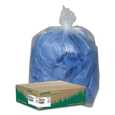 Earthsense Commercial Linear Low Density Clear Recycled Can Liners, 45 gal, 1.5 mil, 40" x 46", Clear, 100/Carton