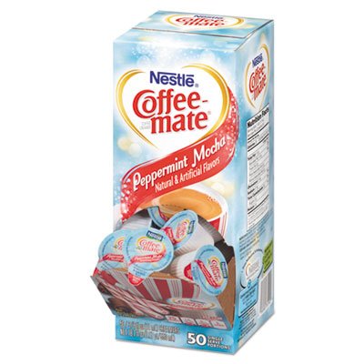 Coffee-mate 76060 Liquid Coffee Creamer, Peppermint Mocha, 0.375 oz Mini Cups, 50/Box, 4/Carton NES76060CT