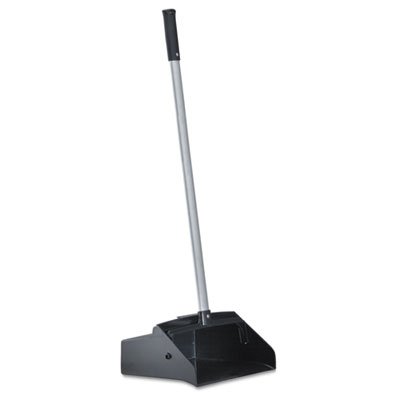 528101 Lobby Dust Pan, Plastic/Aluminum, 11 3/4" Wide, 34" Handle, Black/Silver BWK02600