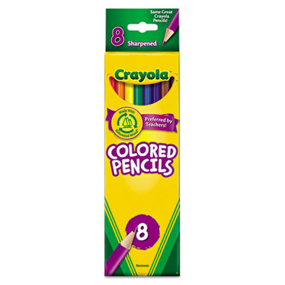 Crayola 684008 Long-Length Colored Pencil Set, 3.3 mm, 2B (#1), Assorted Lead/Barrel Colors, 8/Pack CYO684008