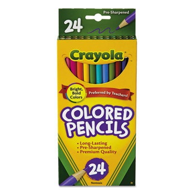 Crayola 684024 Long-Length Colored Pencil Set, 3.3 mm, 2B (#1), Assorted Lead/Barrel Colors, 24/Pack CYO684024
