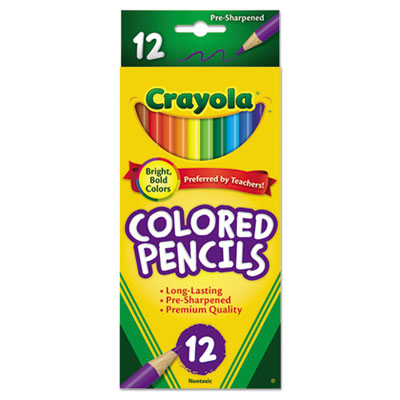 Crayola 684012 Long-Length Colored Pencil Set, 3.3 mm, 2B (#1), Assorted Lead/Barrel Colors, Dozen CYO684012