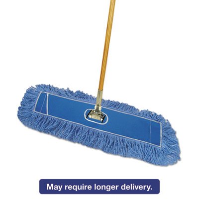 Looped-End Dust Mop Kit, 24 x 5, 60" Metal/Wood Handle, Blue/Natural BWKHL245BSPC