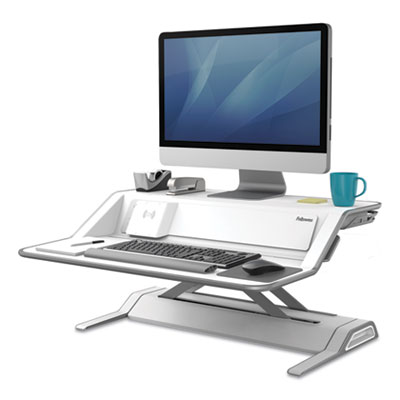 Fellowes Lotus DX Sit-Stand Workstation, 32.75" x 24.25" x 5.5" to 22.5", White FEL8080201