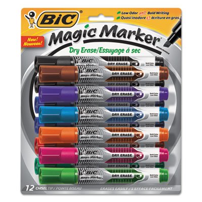 GELITP121-AST Low Odor and Bold Writing Dry Erase Marker, Chisel Tip, Assorted, Dozen BICGELITP121AST