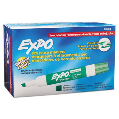 EXPO Low Odor Dry Erase Marker, Chisel Tip, Green, Dozen SAN80004