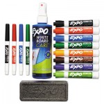 EXPO Low-Odor Dry Erase Marker, Eraser & Cleaner, Chisel/Fine, 12/Set SAN80054
