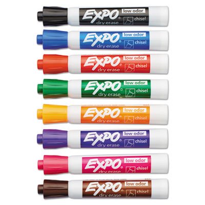 EXPO Low Odor Dry Erase Marker, Chisel Tip, Assorted, 8/Set SAN80078
