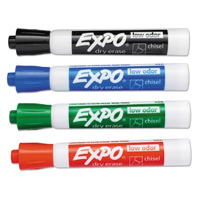EXPO Low Odor Dry Erase Marker, Bullet Tip, Assorted, 4/Set SAN82074
