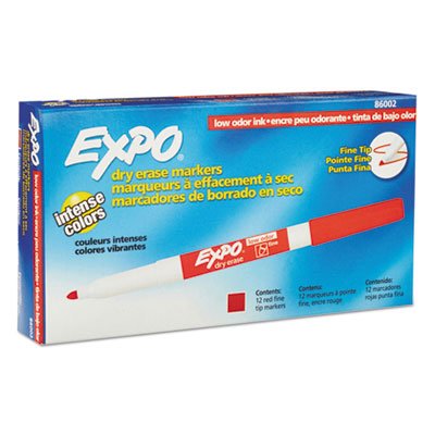 EXPO Low Odor Dry Erase Marker, Fine Point, Red, Dozen SAN86002