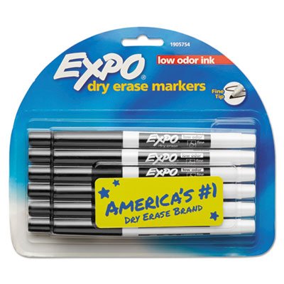 EXPO Low Odor Dry Erase Marker, Fine Point, Black, Dozen SAN86001