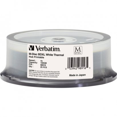 M-Disc BDXL 100GB 4X White Thermal Printable, Hub Printable - 25pk Spindle 98916
