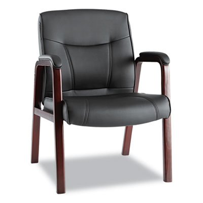 ALEMA43ALS10M Madaris Series Leather Guest Chair w/Wood Trim, Four Legs, Black/Mahogany ALEMA43ALS10M