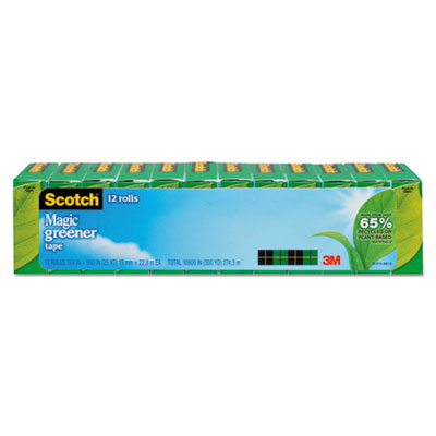 Scotch Magic Greener Tape, 3/4" x 900", 1" Core, 12 Rolls/Pack MMM81212P