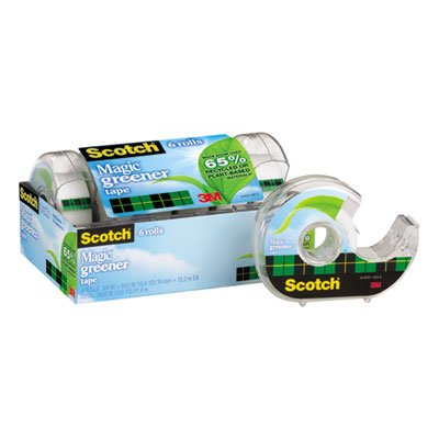 Scotch Magic Greener Tape in Refillable Dispenser, 3/4" x 600", 1" Core, 6/Pack MMM6123