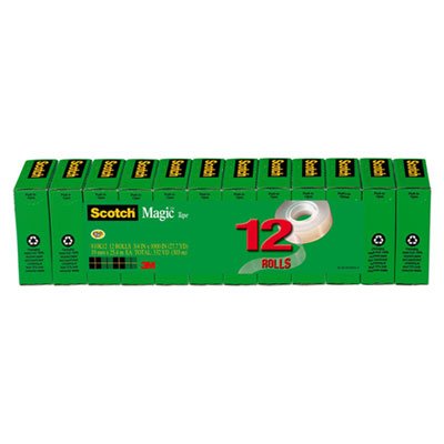Scotch Magic Office Tape Refills, 3/4" x 1000" Roll, Clear, 12/Pack MMM810K12