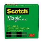 Scotch 810121296 Magic Tape, 1/2" x 1296", 1" Core, Clear MMM810121296