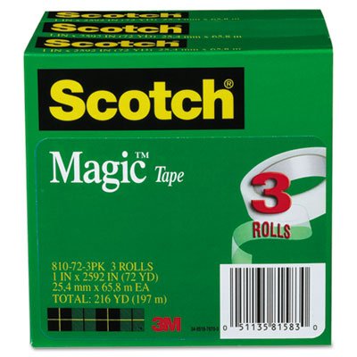 Scotch Magic Tape, 1" x 2592", 3" Core, 3/Pack MMM810723PK