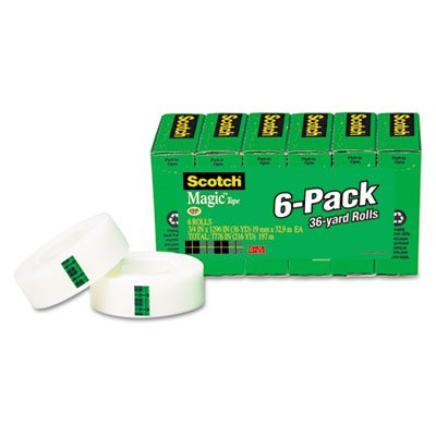 Scotch Magic Tape, 3/4" x 1296", 1" Core, Clear, 6/Pack MMM8106PK