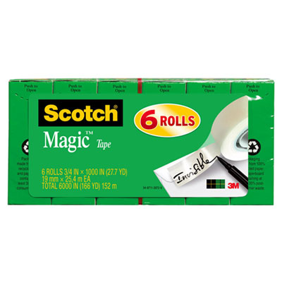 Scotch Magic Tape Refill, 3/4" x 1000", 1" Core, Clear, 6/Pack MMM810K6