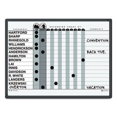 Quartet Magnetic Employee In/Out Board, Porcelain, 24 x 18, Gray/Black, Aluminum Frame QRT781G