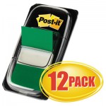 Post-it Flags Marking Page Flags in Dispensers, Green, 50 Flags/Dispenser, 12 Dispensers/Pack MMM680GN12