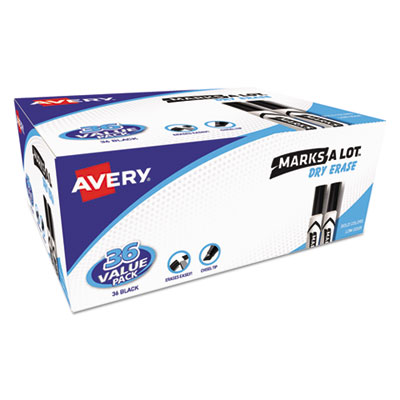 Avery Marks-A-Lot Desk-Style Dry Erase Marker, Chisel Tip, Black, 36/Pack AVE98207