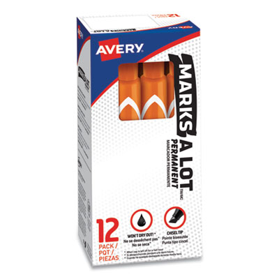 Avery Marks-A-Lot Large Desk-Style Permanent Marker, Chisel Tip, Orange, Dozen AVE08883