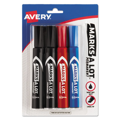 Avery Marks-A-Lot Regular Desk-Style Permanent Marker, Chisel Tip, Assorted, 4/Set AVE07905
