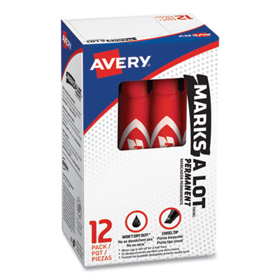 Avery Marks-A-Lot Regular Desk-Style Permanent Marker, Chisel Tip, Red, Dozen AVE07887