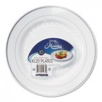 Masterpiece Plastic Plates, 10.25 in, White w/Silver Accents, Round, 120/Carton WNARSM101210WS