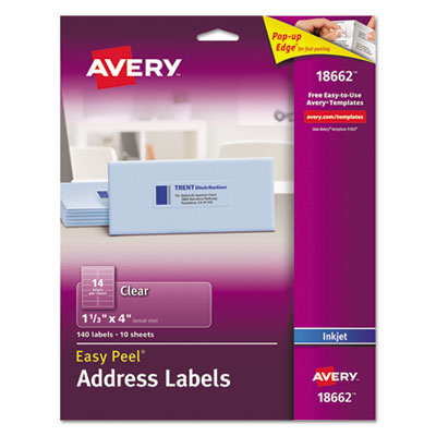 Avery Matte Clear Easy Peel Mailing Labels w/ Sure Feed Technology, Inkjet Printers, 1.33 x 4, Clear, 14/Sheet